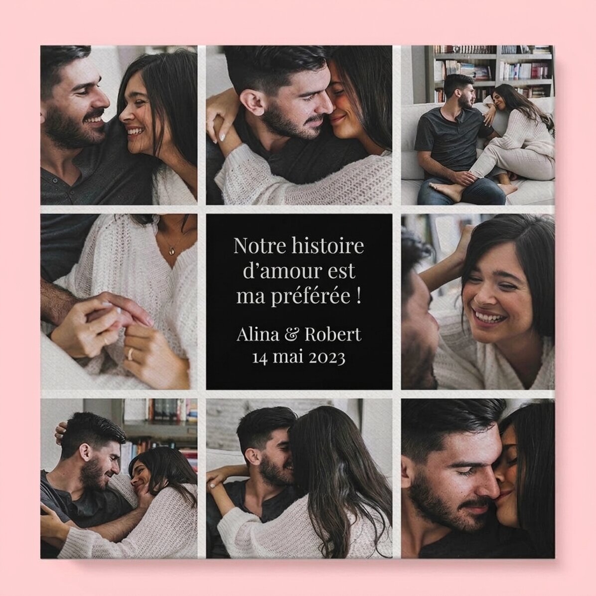 Tableau sur toile personnalisé avec 8 photos et un message