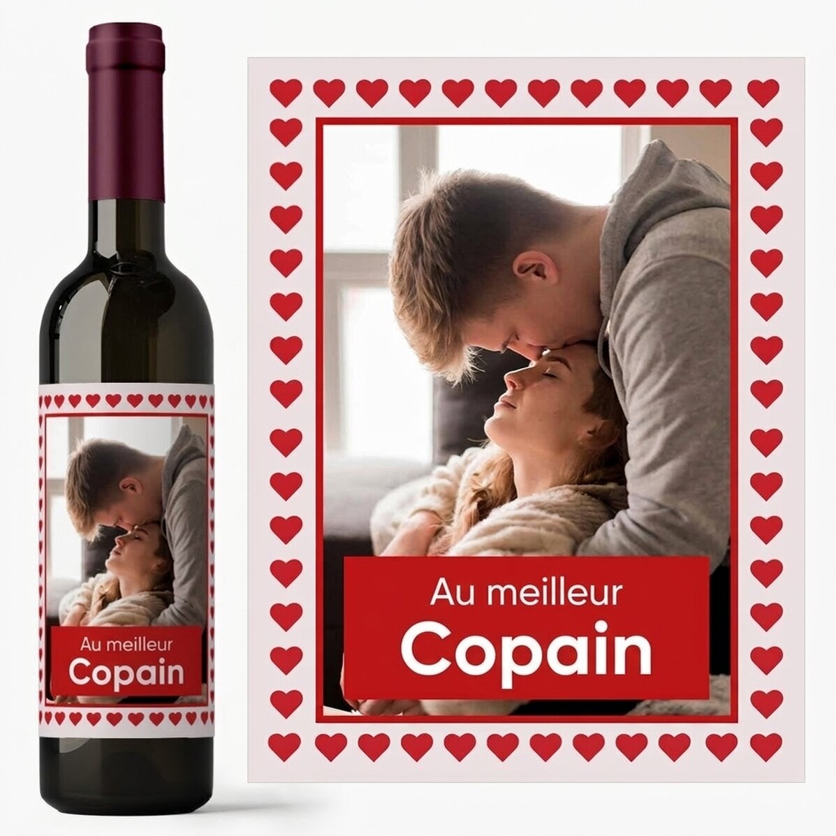 Vin personnalisé avec un texte et une photo - Hearts