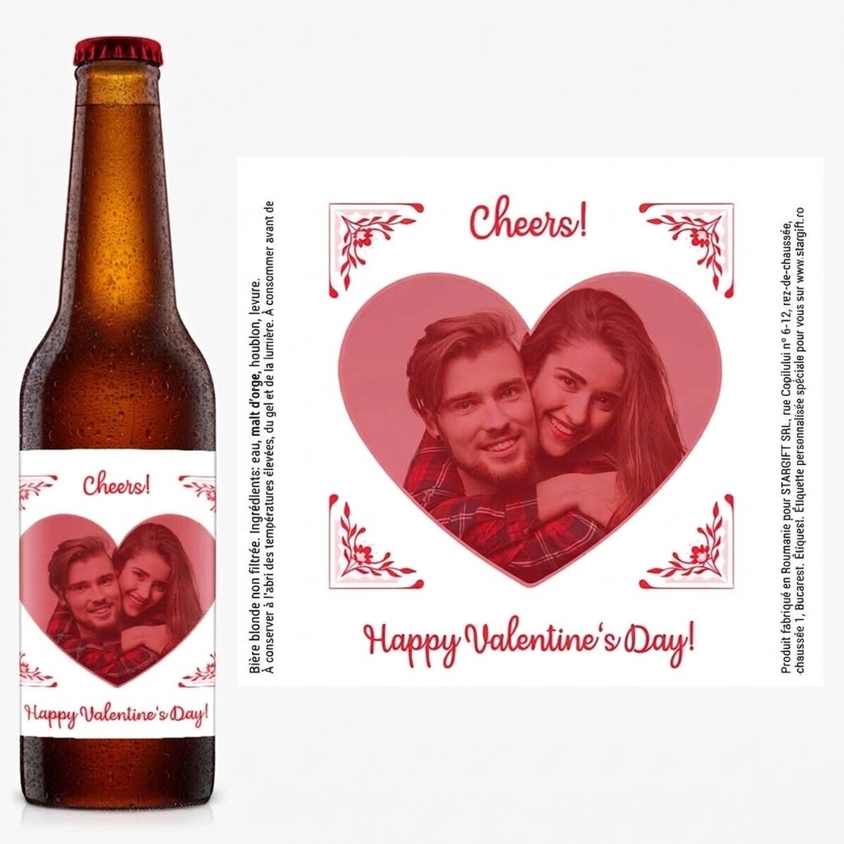 Bière personnalisée avec une photo et un message - Joyeuse Saint-Valentin !