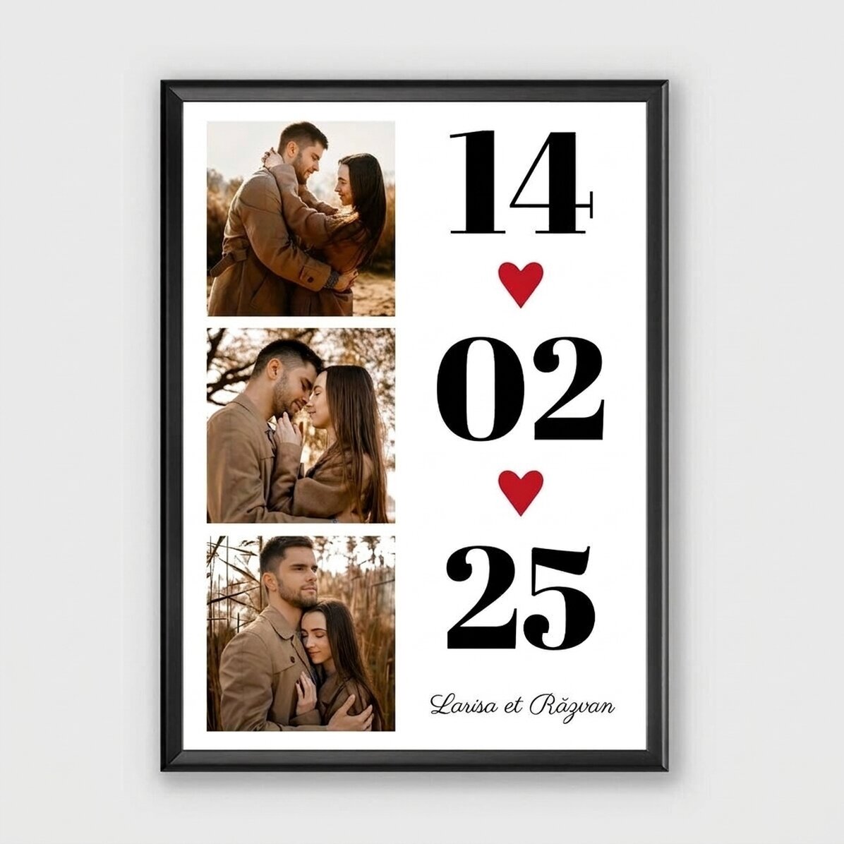 Tableau personnalisé avec 3 photos et un message - Love