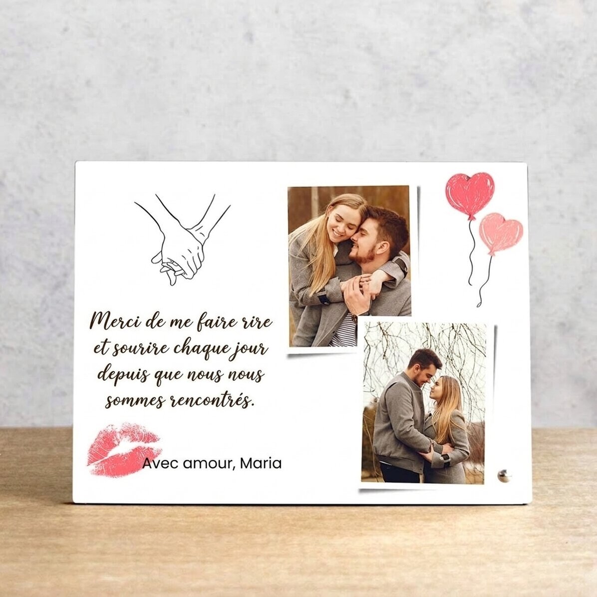 Cadre photo de bureau personnalisé avec 2 photos et un texte - Amour