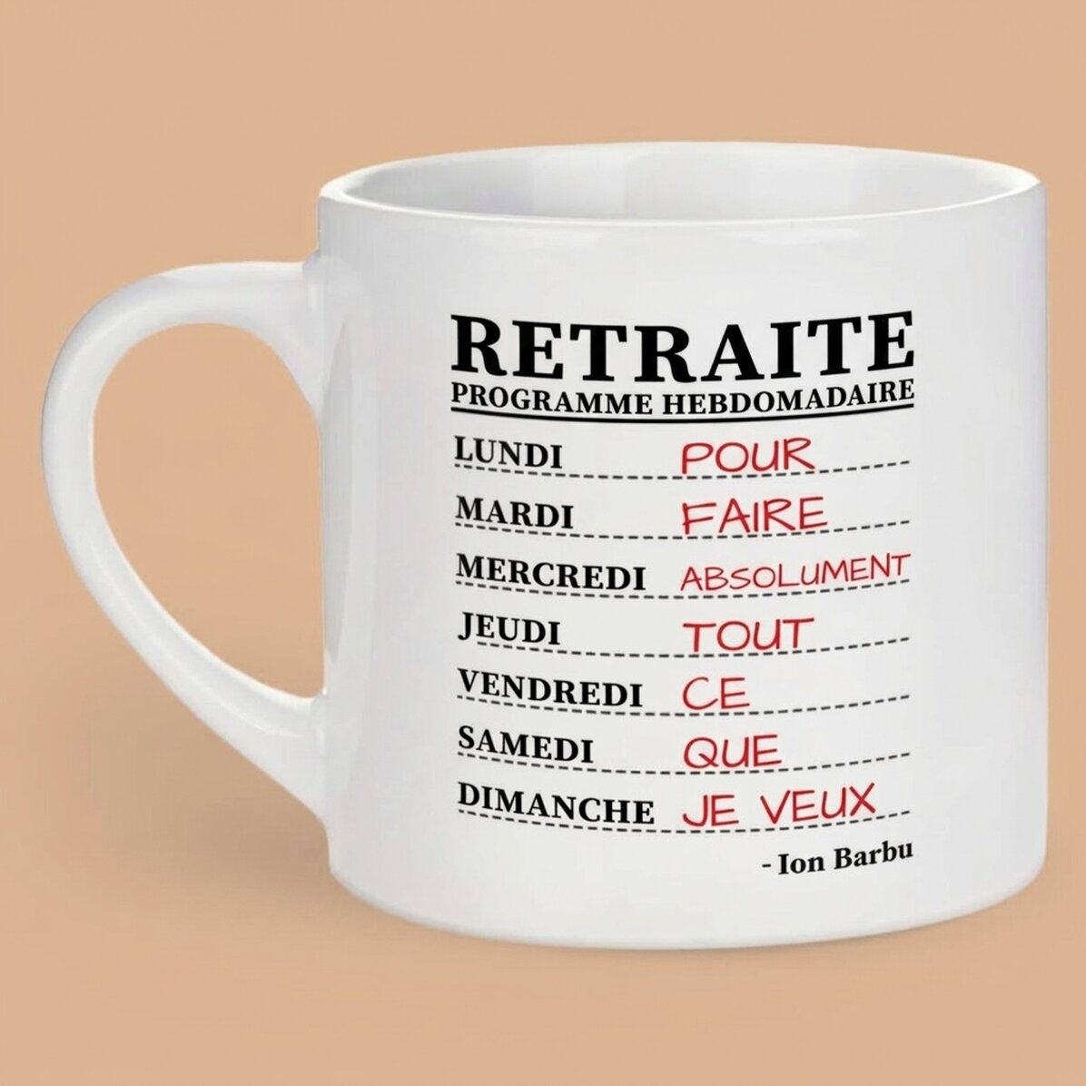 Tasse à expresso personnalisée avec inscription - Programme hebdomadaire
