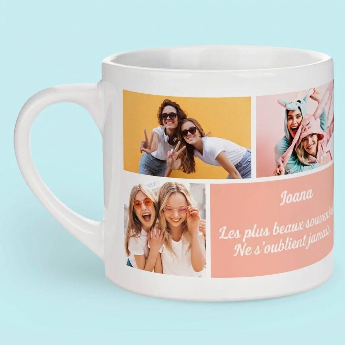 Tasse à expresso personnalisée avec 5 photos et un texte - Les plus beaux souvenirs