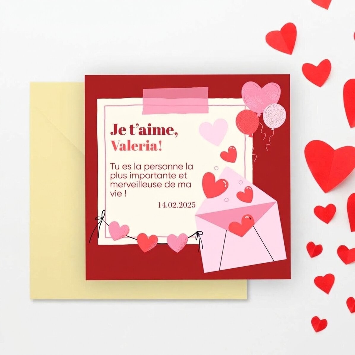 Carte carrée personnalisée avec un message - Je t