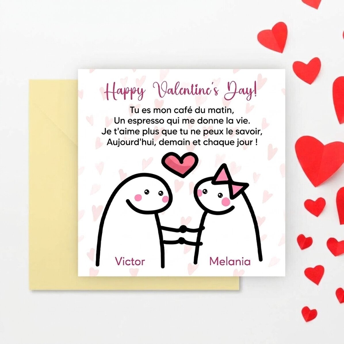 Carte carrée personnalisée avec message - Cute love