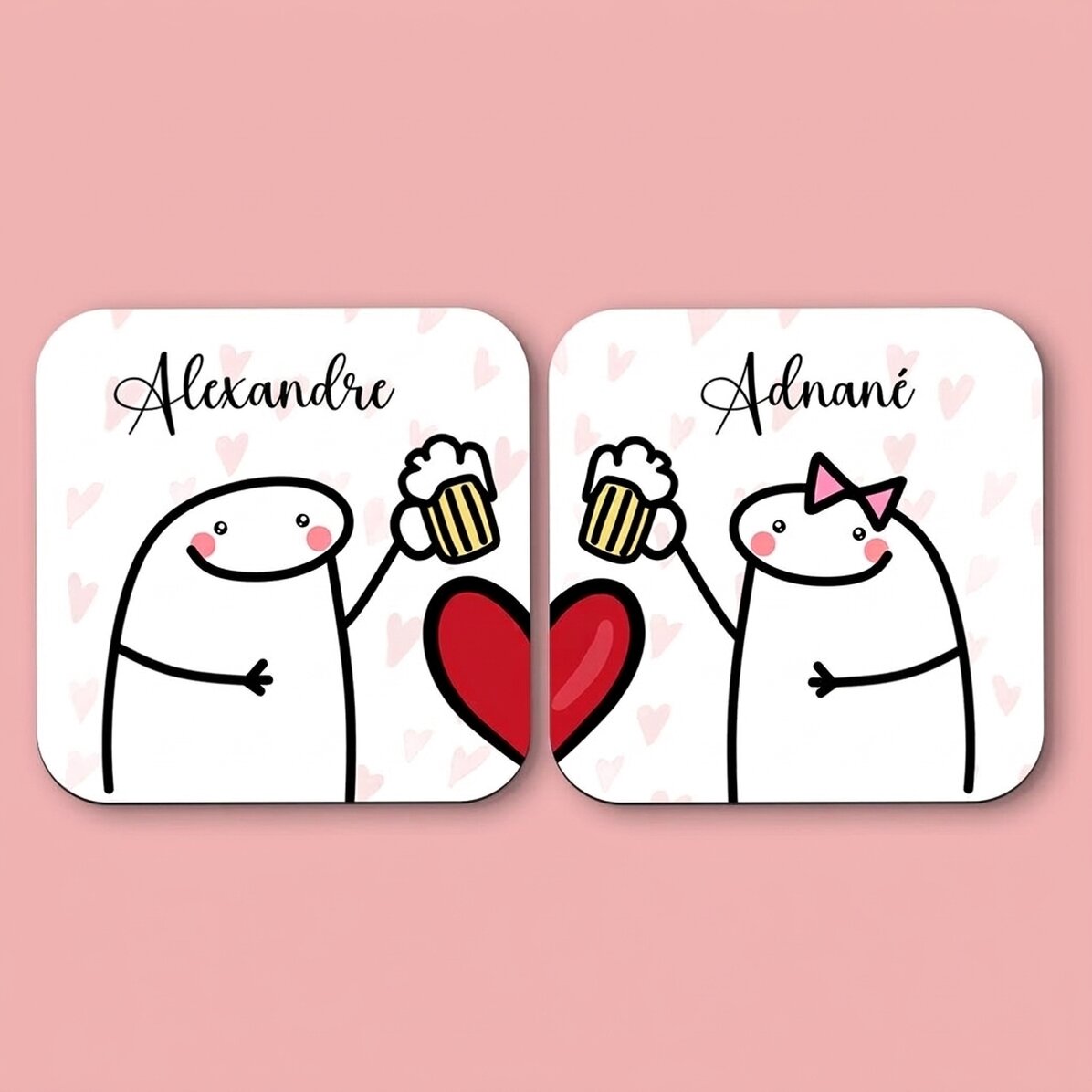 Lot de 2 sous-verres personnalisés avec inscription - Cute love