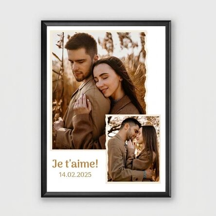 Tableau personnalisé avec 2 photos et un texte - Je t'aime !