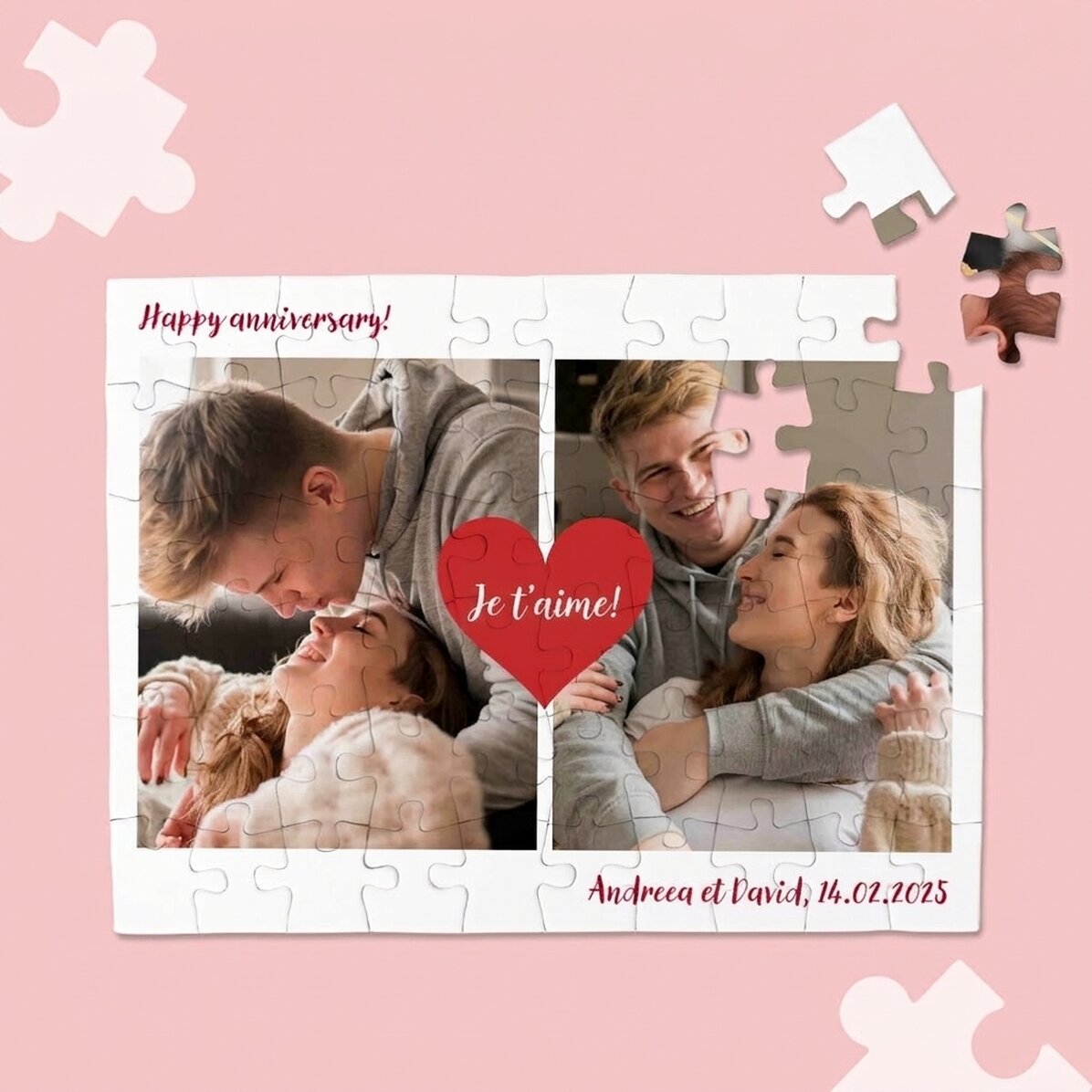 Puzzle personnalisé avec 2 photos et un texte - Love