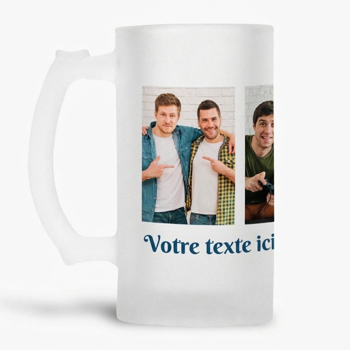 Chope à bière personnalisée avec 4 photos et un texte