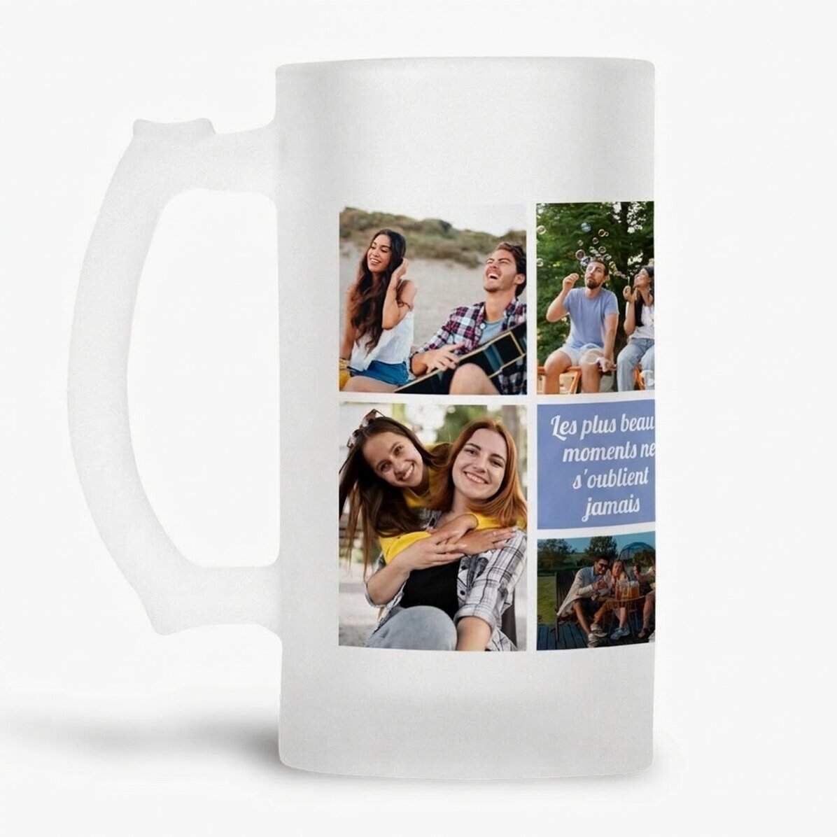Chope à bière personnalisée avec 7 photos et un message