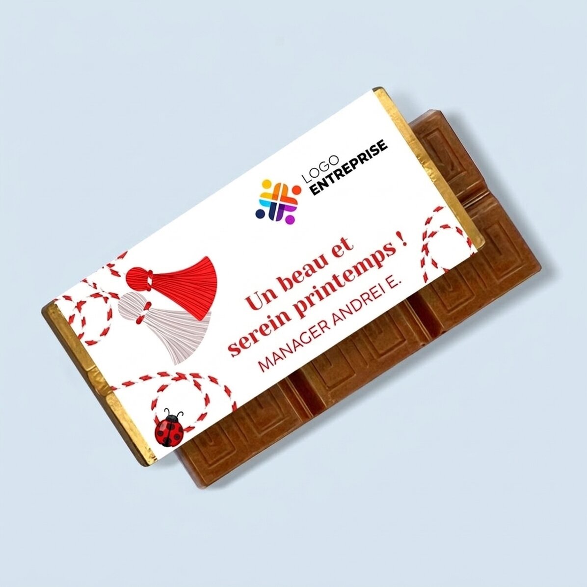 Mini-tablette de chocolat personnalisée avec un message et un logo