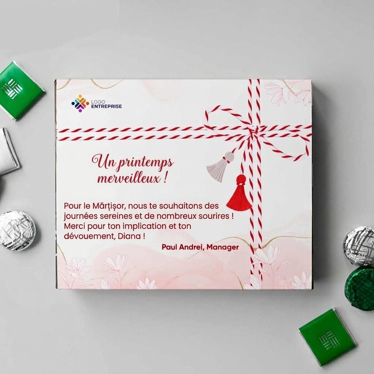 Boîte de bonbons personnalisée avec logo et texte
