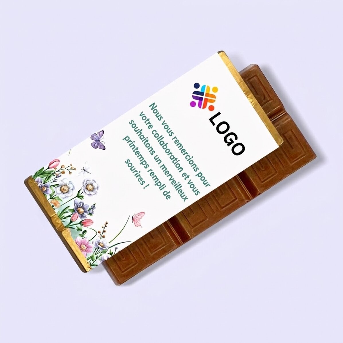 Mini-tablette de chocolat personnalisée avec logo et message - Floral