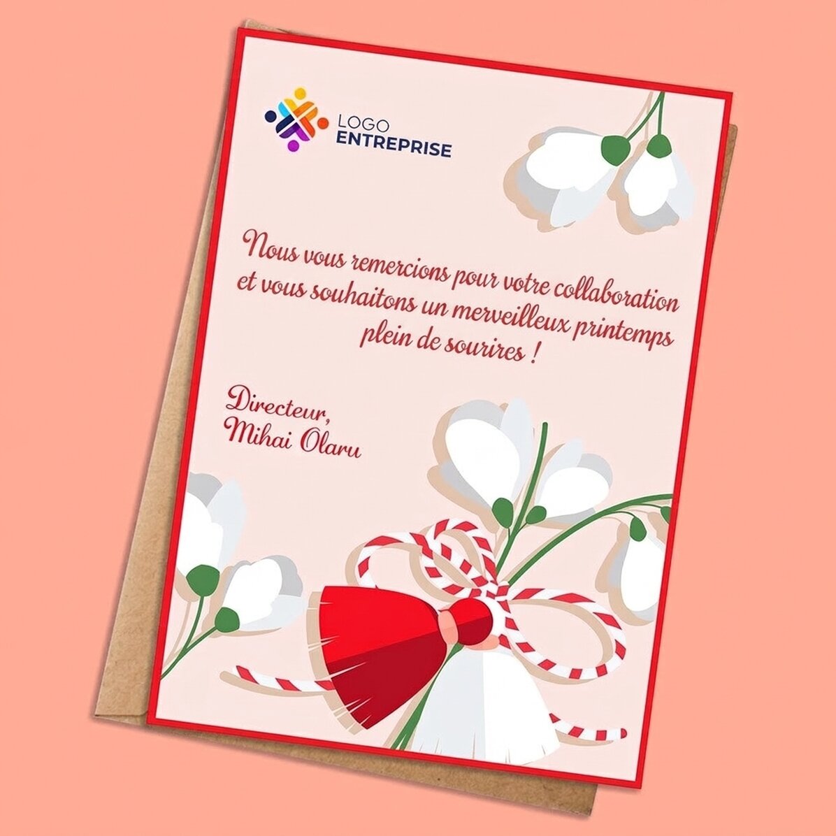 Carte personnalisée avec message et logo - Printemps
