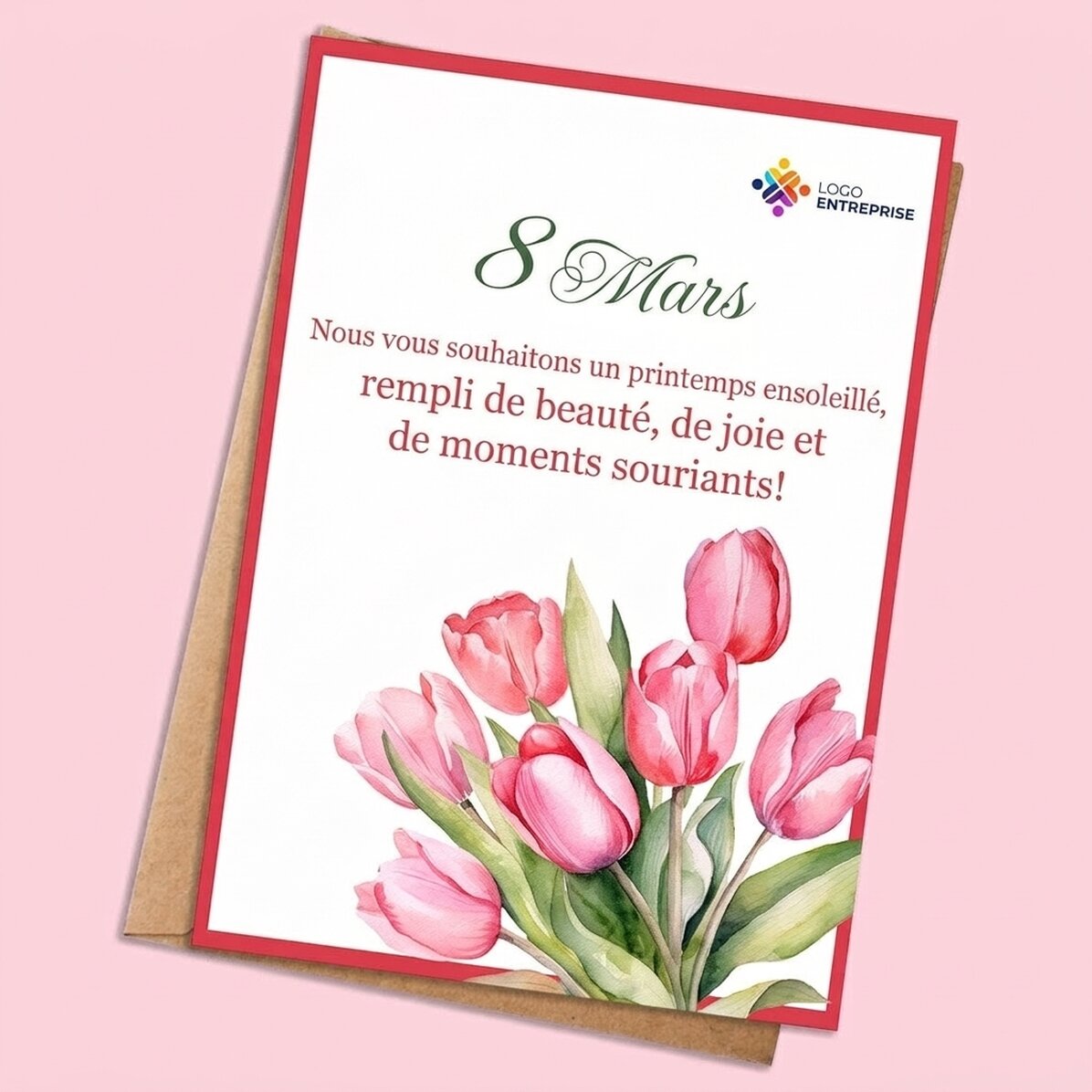 Carte personnalisée avec message et logo - Fleurs