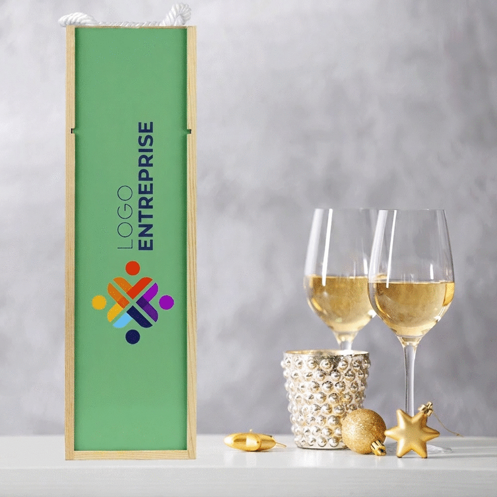 Caisse à vin personnalisée avec logo et arrière-plan interchangeable