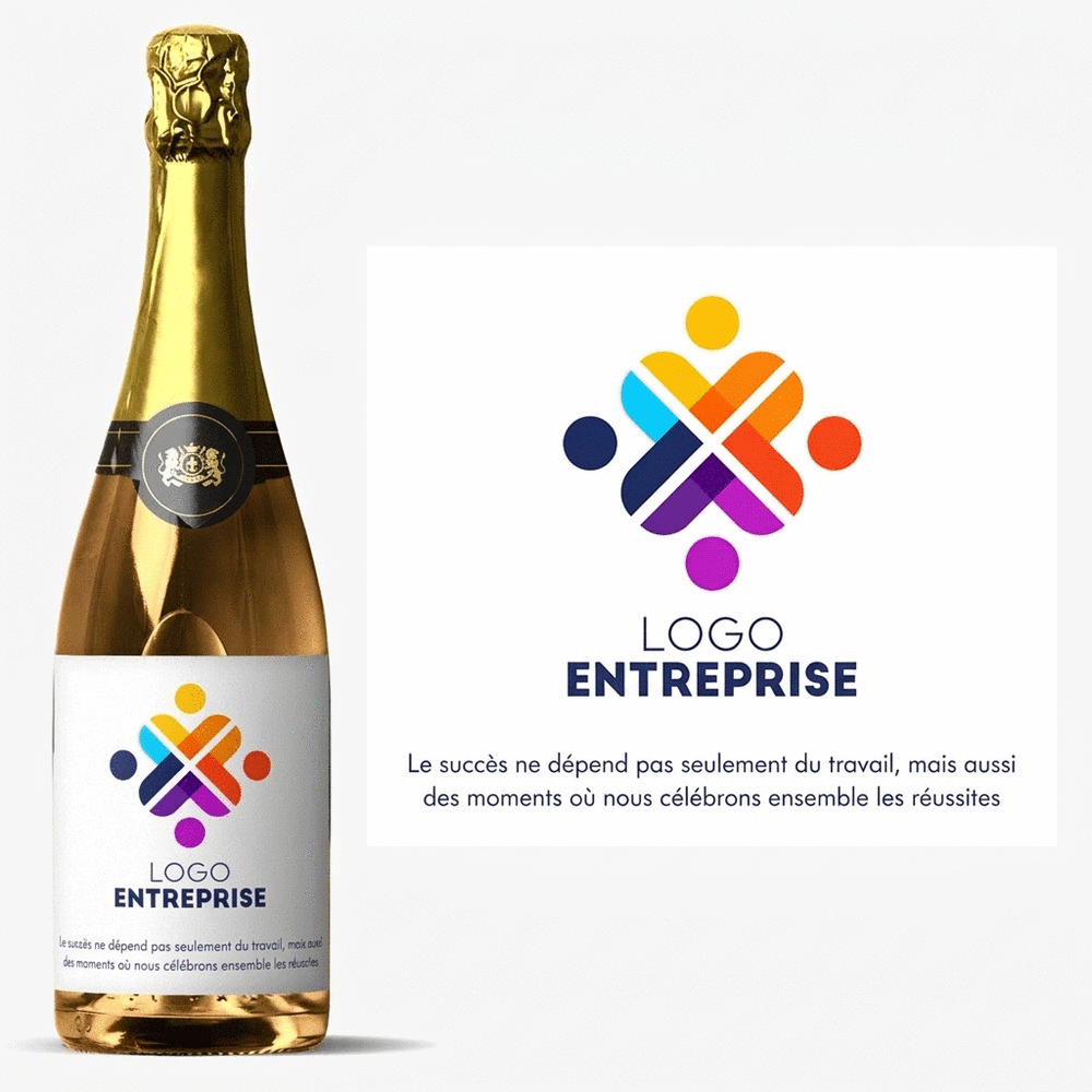Vin mousseux personnalisé avec logo et texte
