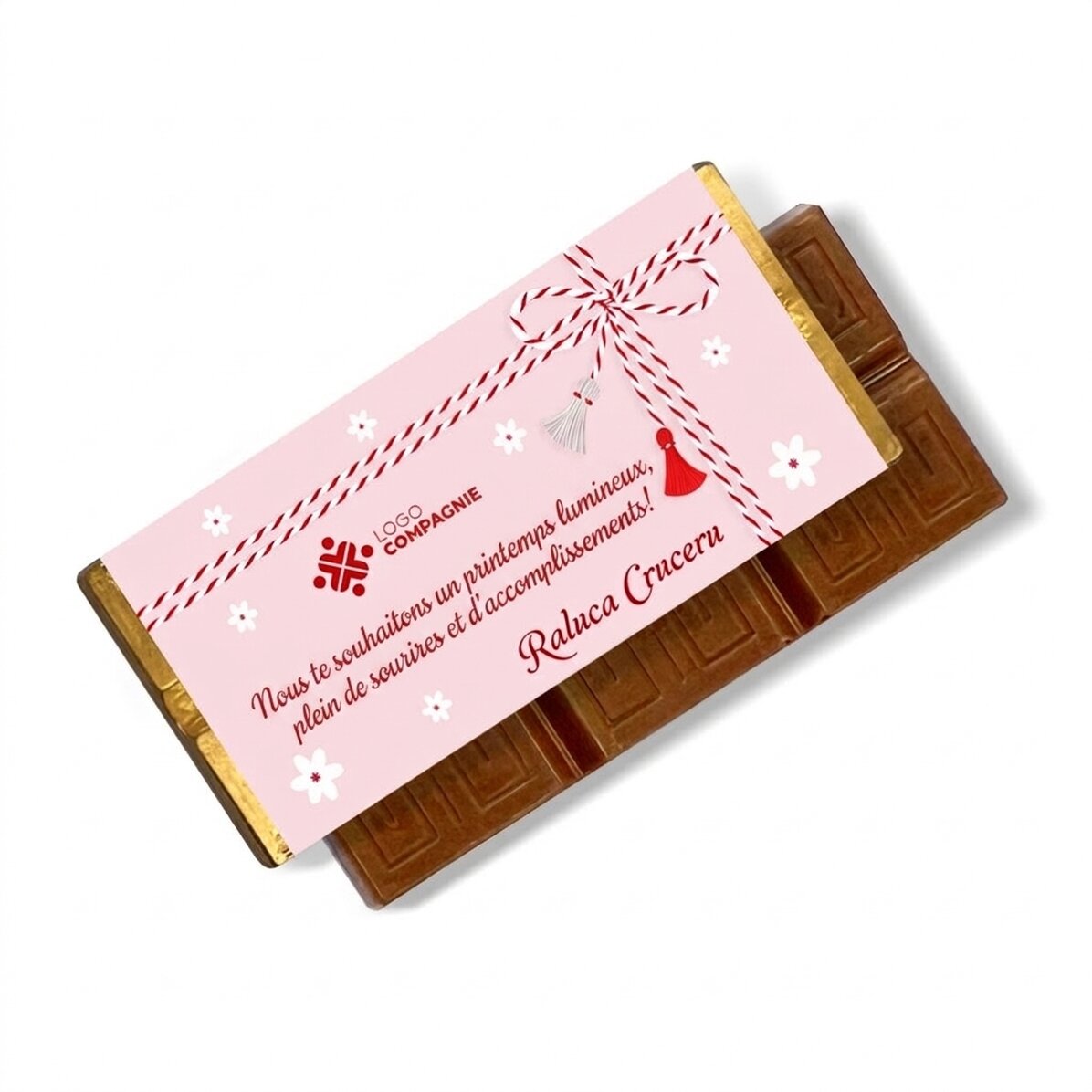 Mini-tablette de chocolat personnalisée avec logo et message - 1er mars