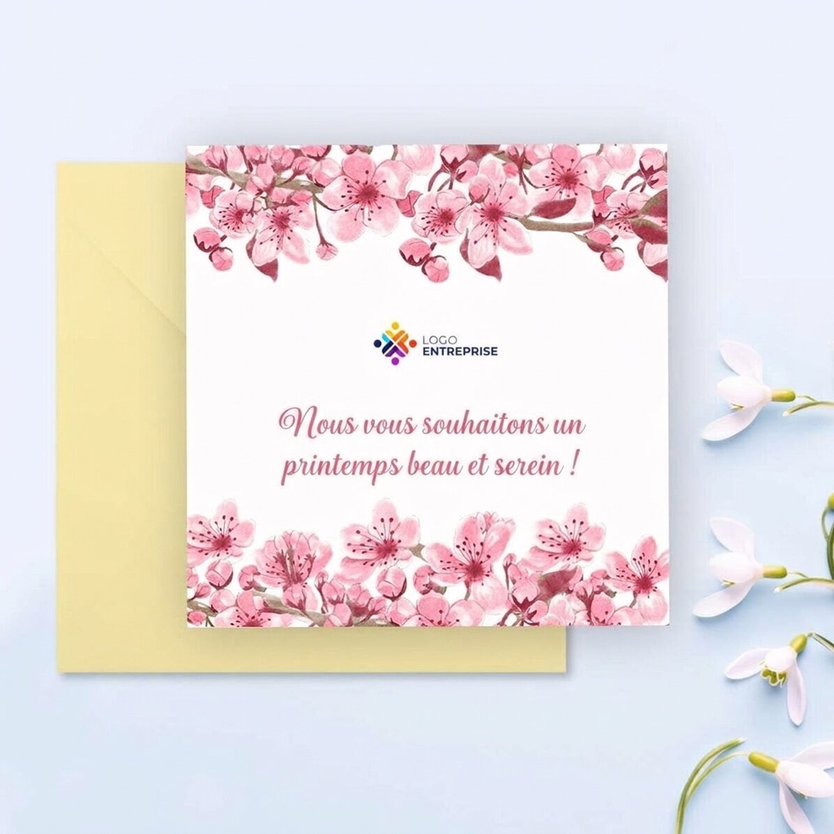 Carte carrée personnalisée avec texte et logo - Printemps