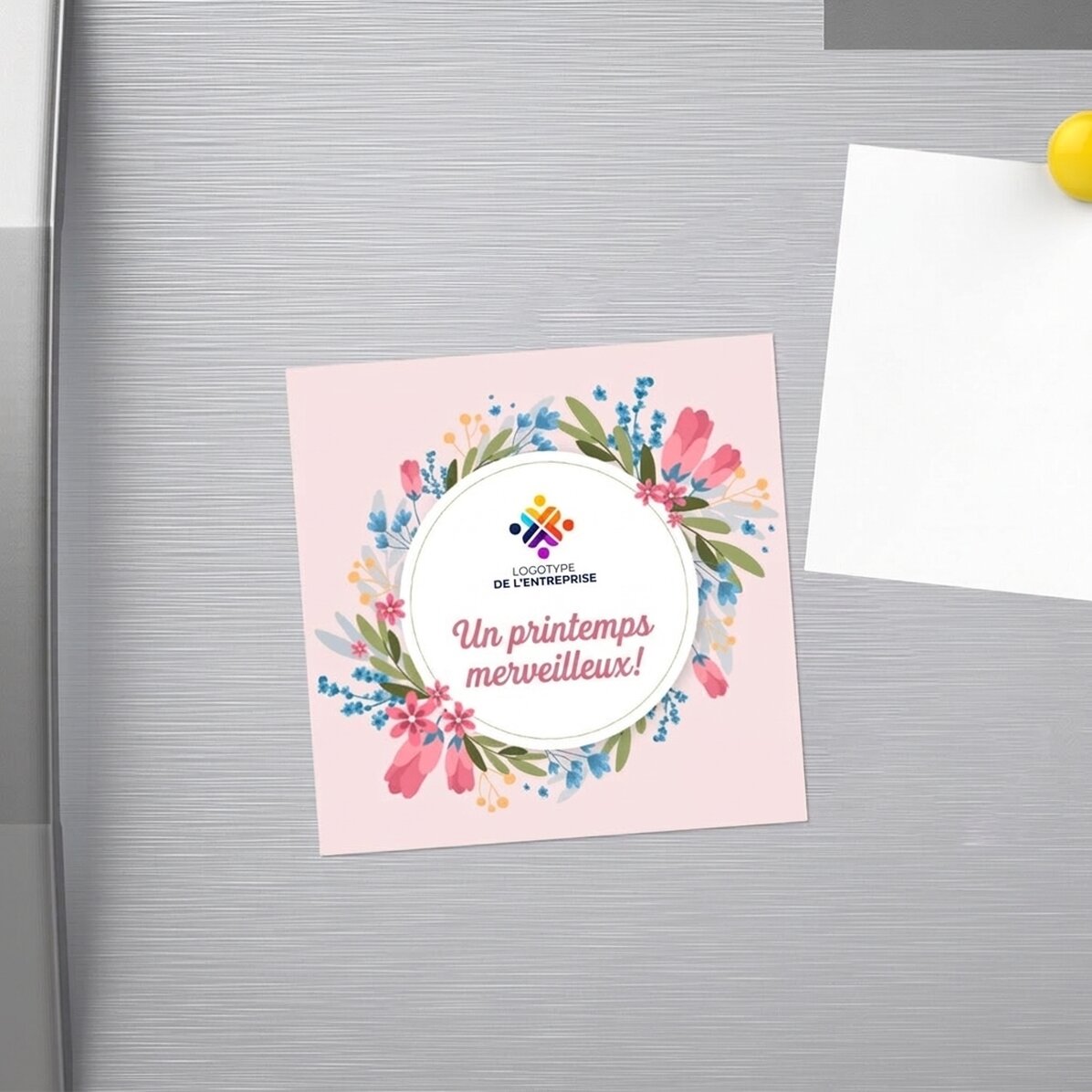 Aimant 10 x 10 personnalisé avec logo et texte - Un beau printemps !