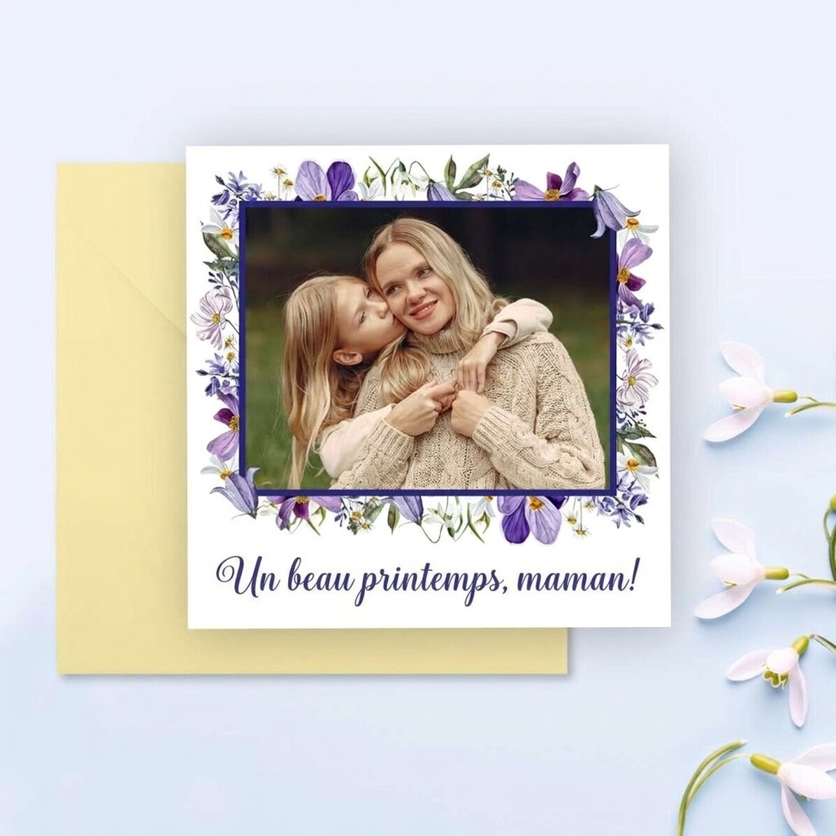 Carte carrée personnalisée avec texte et photo - Printemps
