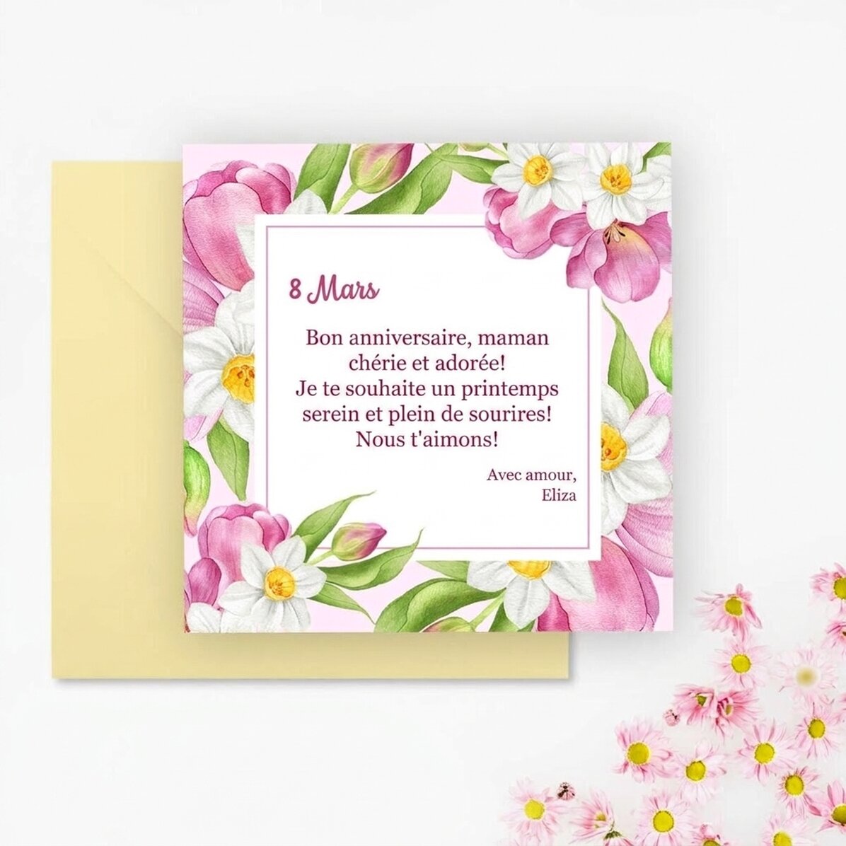 Carte carrée personnalisée avec texte - 8 mars