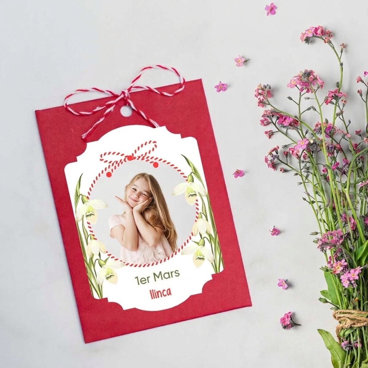 Martisor à planter, personnalisé avec une photo et un message - Perce-neige