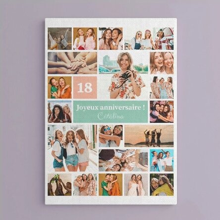 Tableau sur toile personnalisé avec 21 photos et un texte - Collage