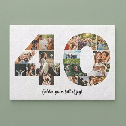 Tableau sur toile personnalisé au format paysage, comprenant 18 photos du modèle n° 40 et un message