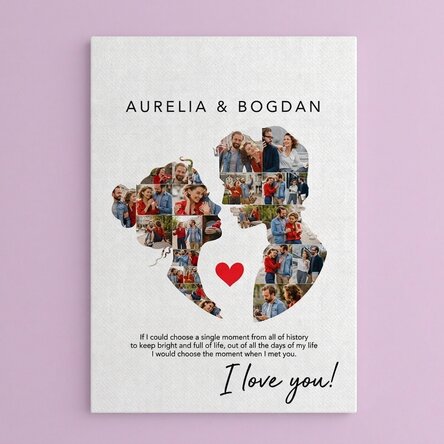 Tableau sur toile personnalisé avec 26 photos et un texte pour un couple - Notre amour