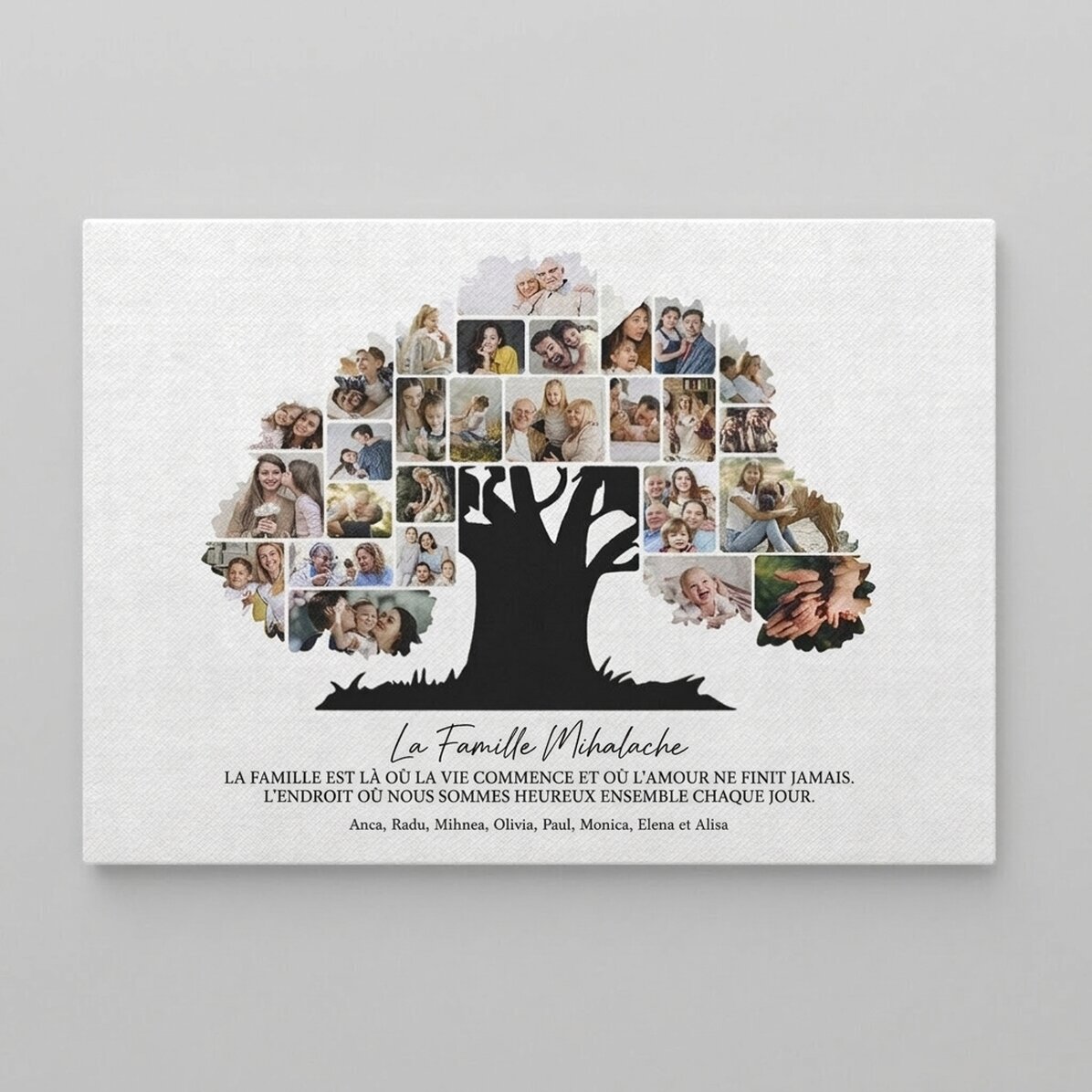 Tableau sur toile personnalisé au format paysage avec photos et texte - Notre famille