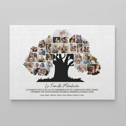 Tableau sur toile personnalisé au format paysage avec photos et texte - Notre famille
