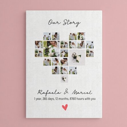 Tableau sur toile personnalisé avec un texte et 21 photos - Notre histoire