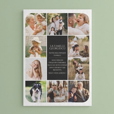 Tableau sur toile personnalisé avec un texte et 10 photos - Notre famille