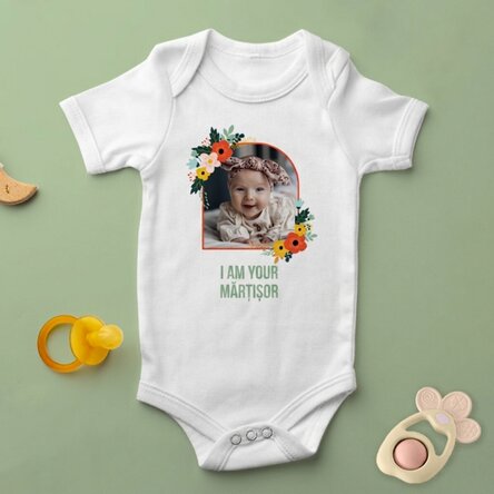 Body pour bébé personnalisé avec une photo et un texte - Fleurs
