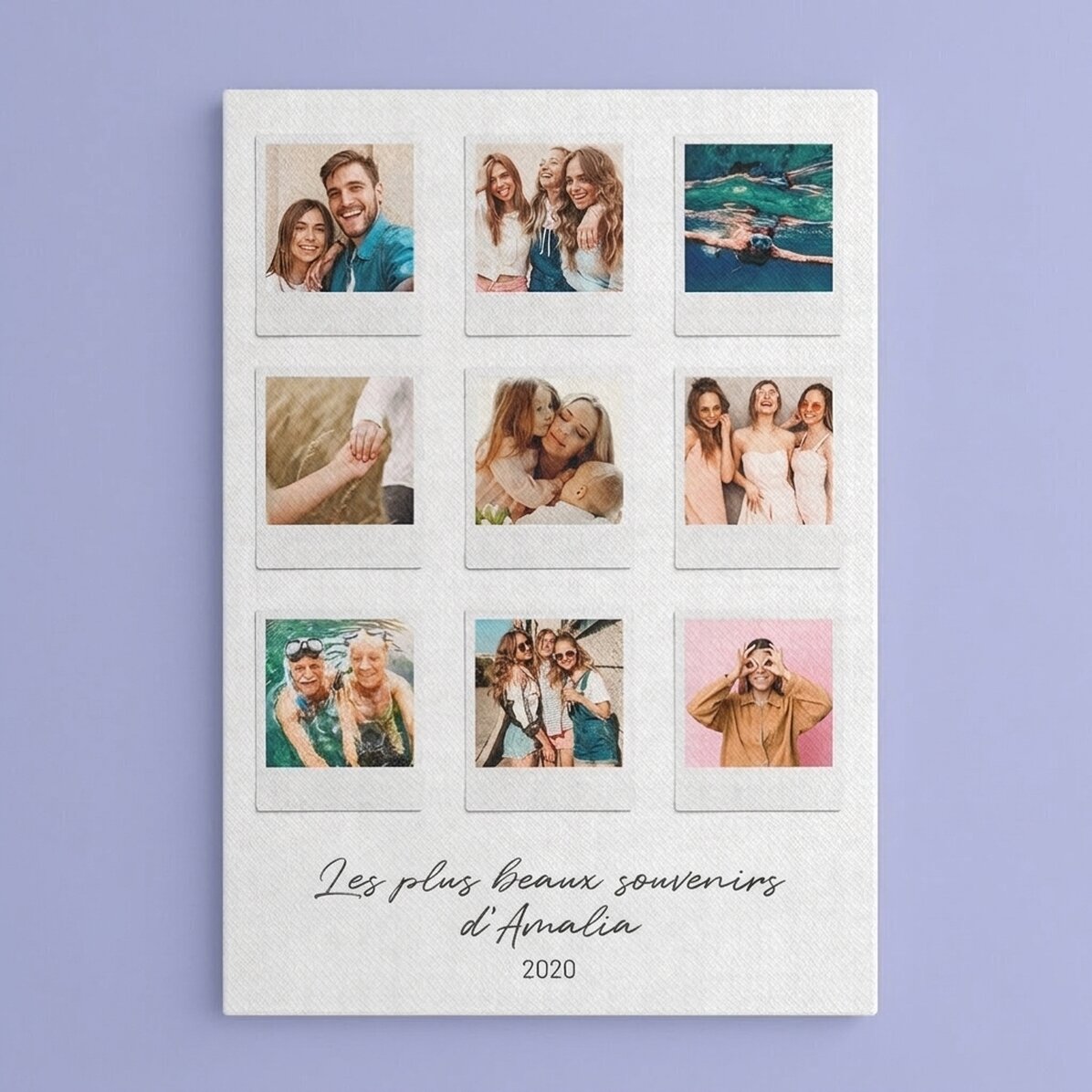 Tableau sur toile personnalisé avec un texte et 9 photos de style Polaroid - Les plus beaux moments