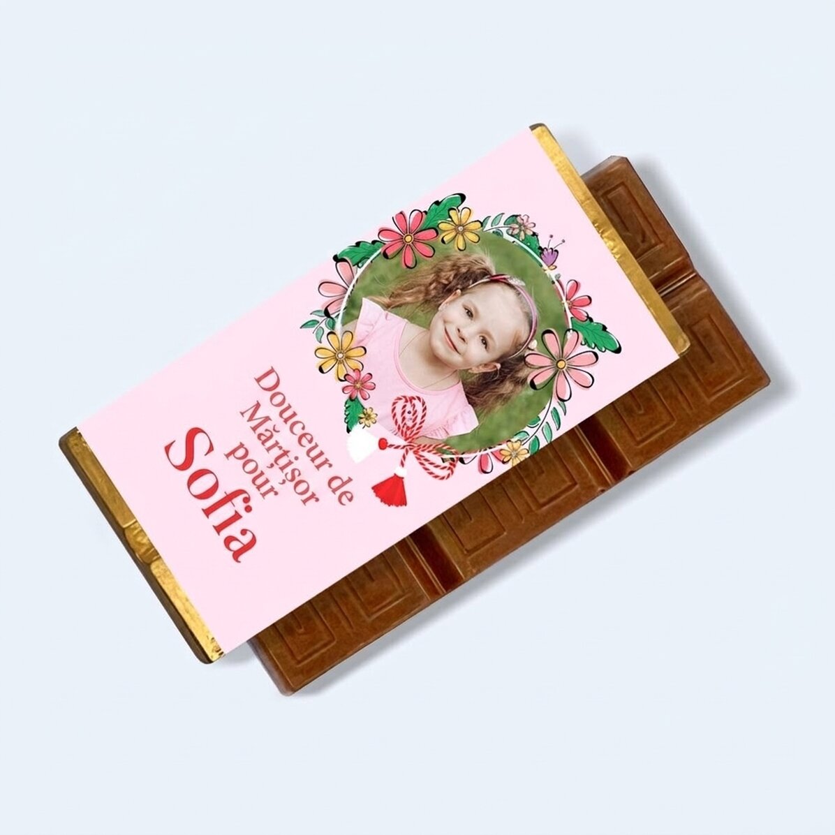 Mini-tablette de chocolat personnalisée avec un message et une photo