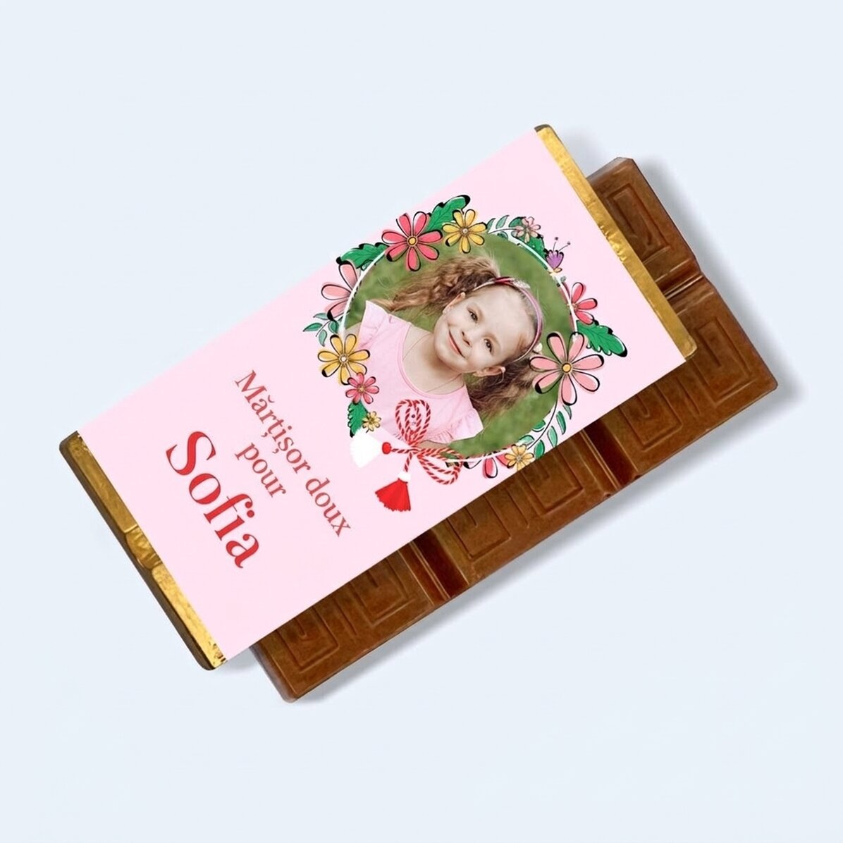 Mini-tablette de chocolat personnalisée avec un message et une photo