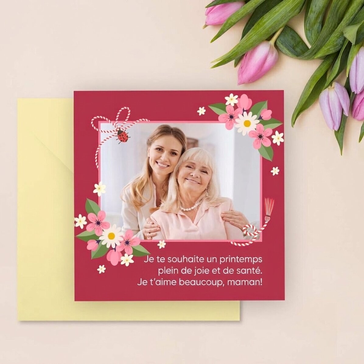 Carte carrée personnalisée avec un texte et une photo