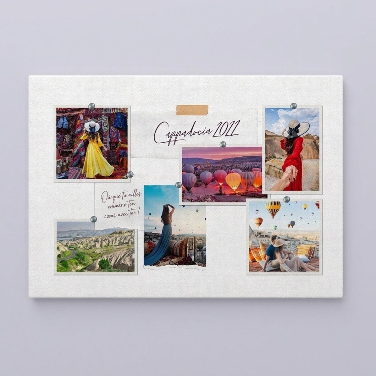 Tableau sur toile personnalisé au format paysage avec 6 photos et un texte - Vos vacances