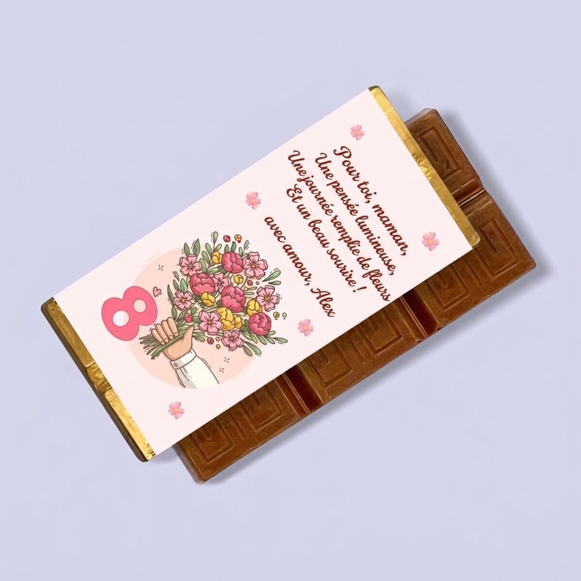 Mini-tablette de chocolat personnalisée avec un message - Bouquet de fleurs