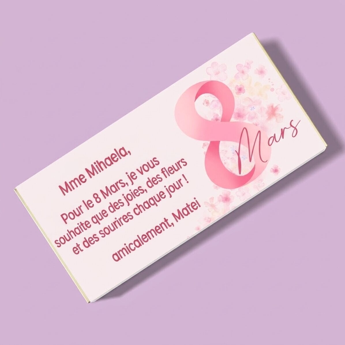Chocolat personnalisé avec un message - Message pour le 8 mars
