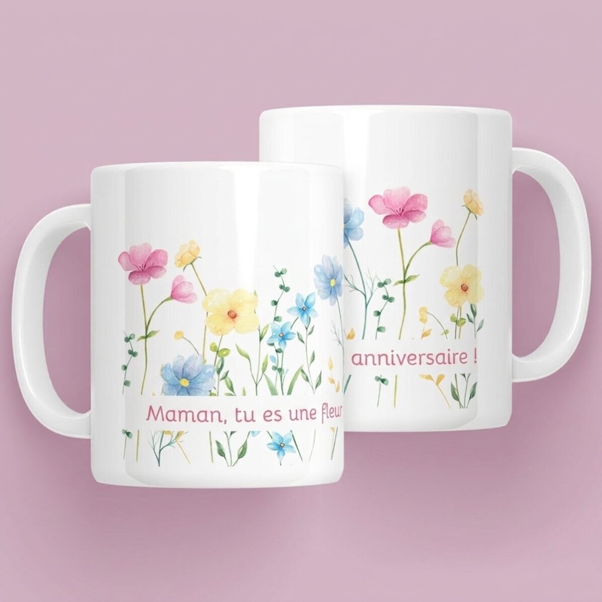 Tasse personnalisée avec inscription - Fleurs