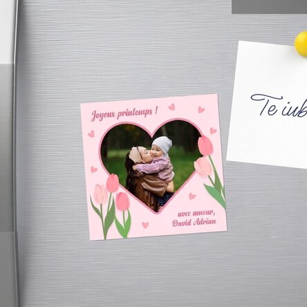 Aimant 10 x 10 personnalisé avec une photo et un texte - Joyeux printemps