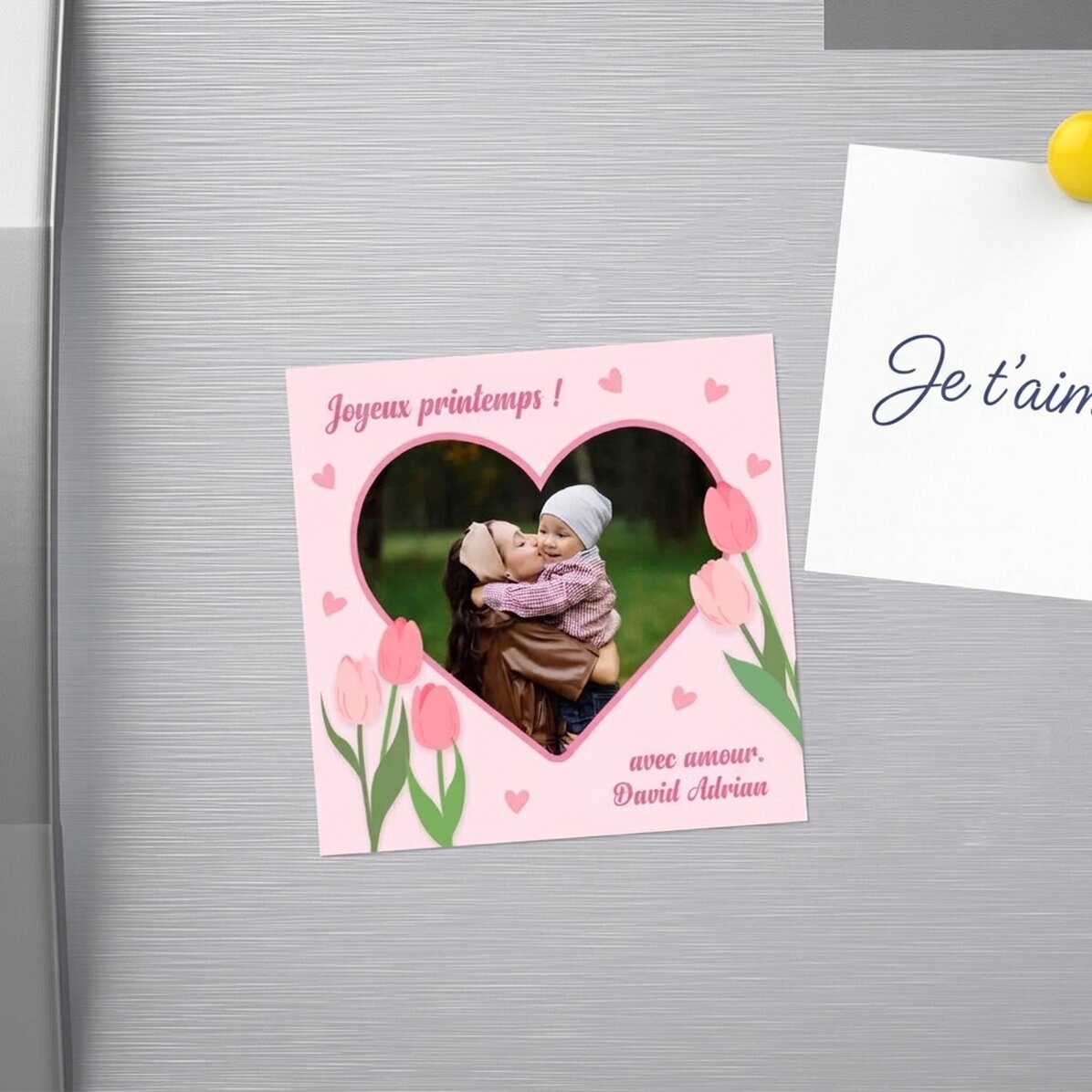 Aimant 10 x 10 personnalisé avec une photo et un texte - Joyeux printemps