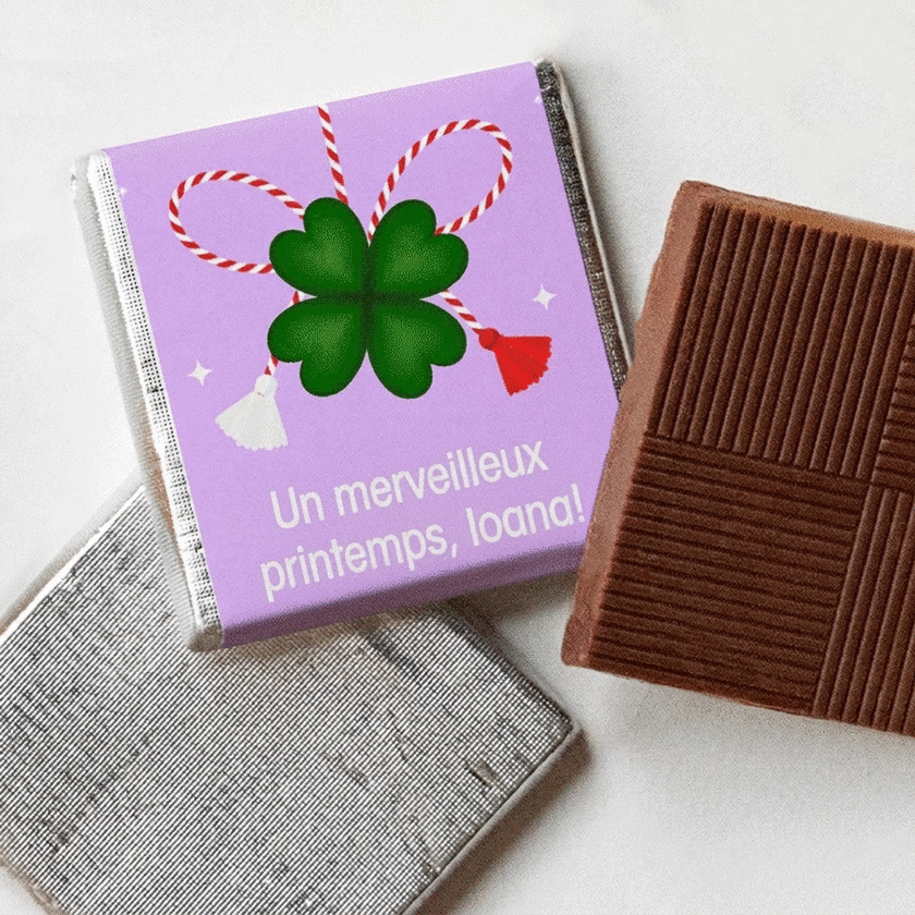 Mini-chocolat personnalisé avec une photo et un message coloré