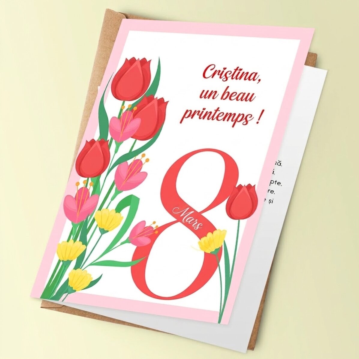 Carte de vœux personnalisée avec texte - 8 mars