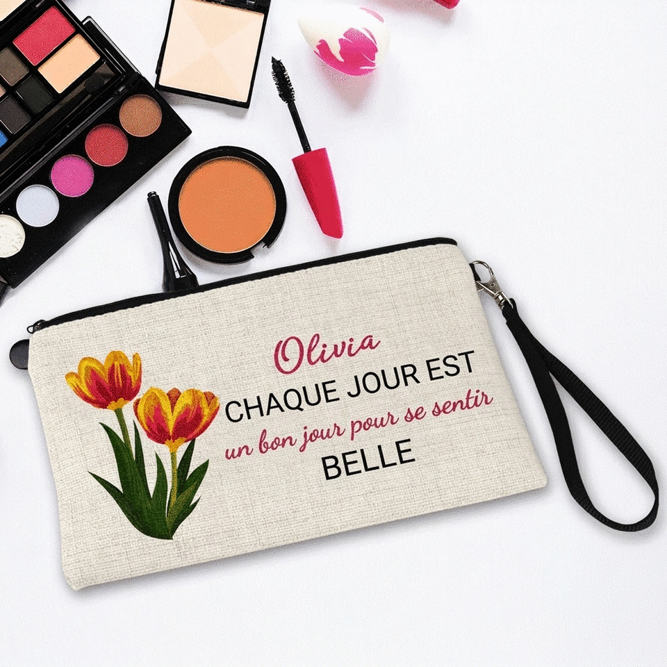 Petite pochette pour accessoires personnalisée avec un message - Fleurs