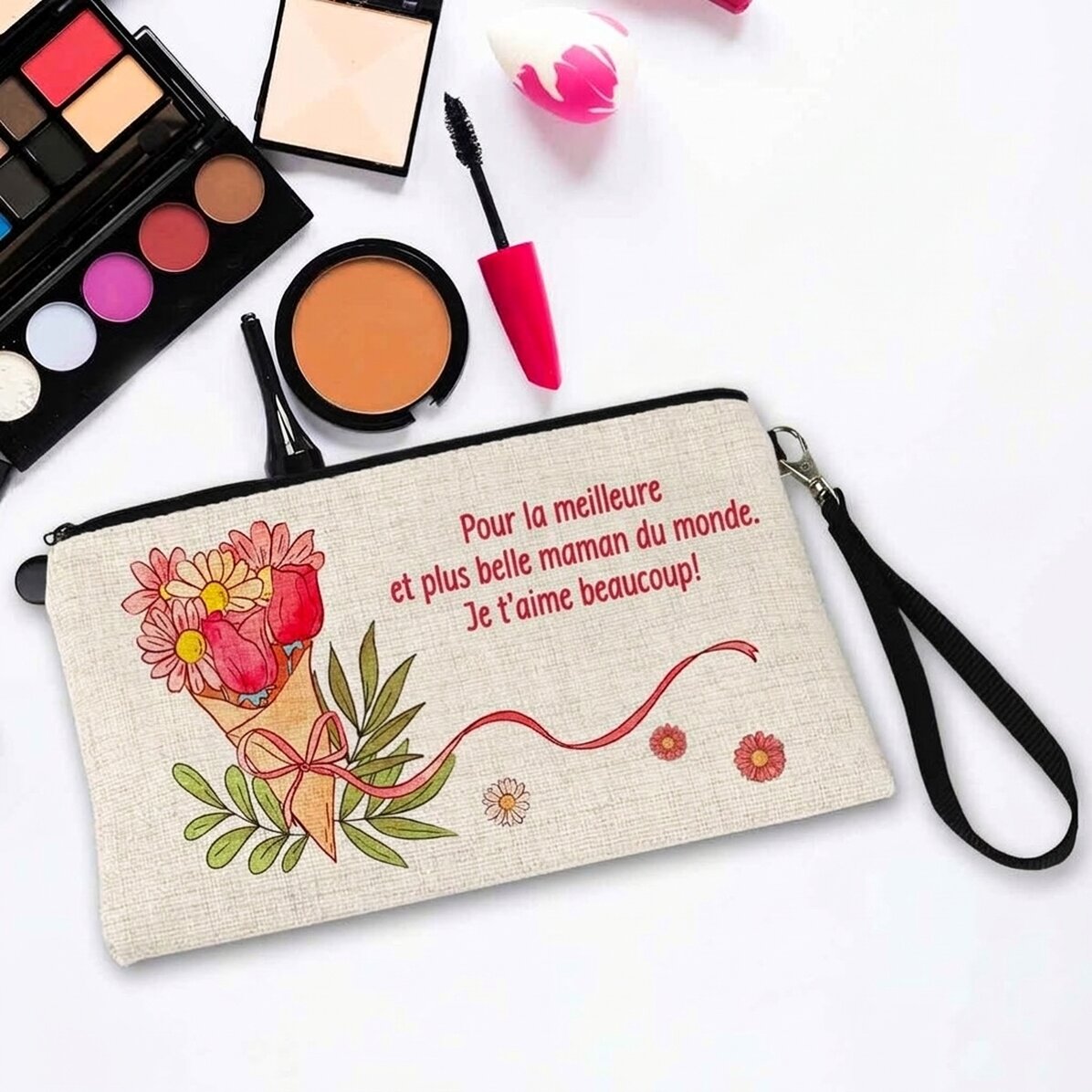 Trousse de maquillage personnalisée avec inscription - Flowers