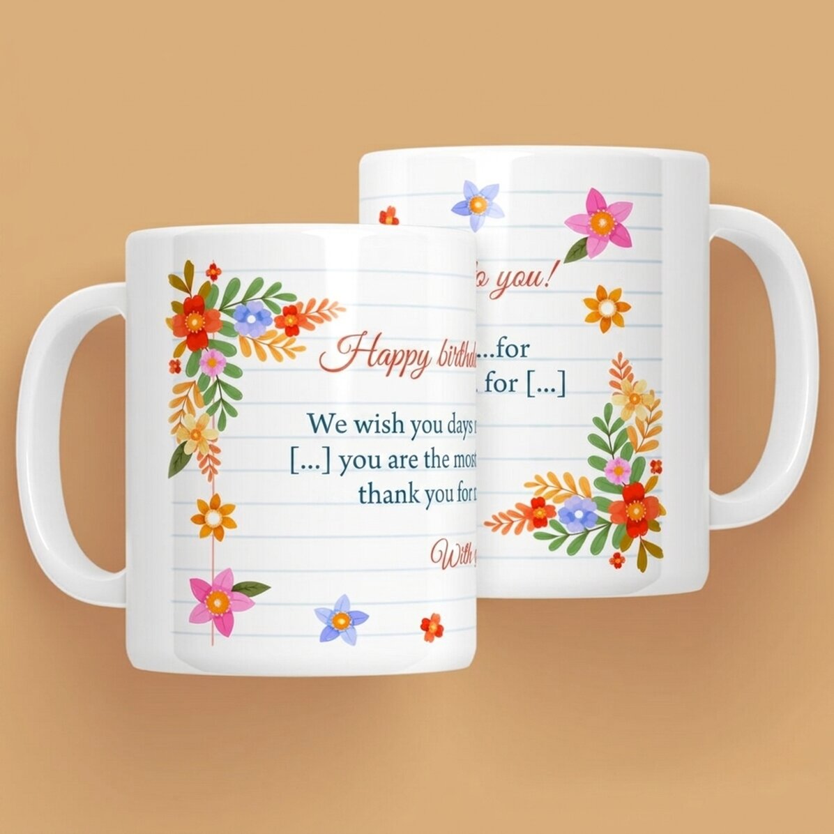 Tasse personnalisée avec un texte - Fleurs